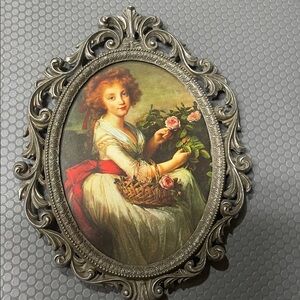 Vintage 60s 70s ornate metal frame, glass front, made in Italy, Vigee Le Brun